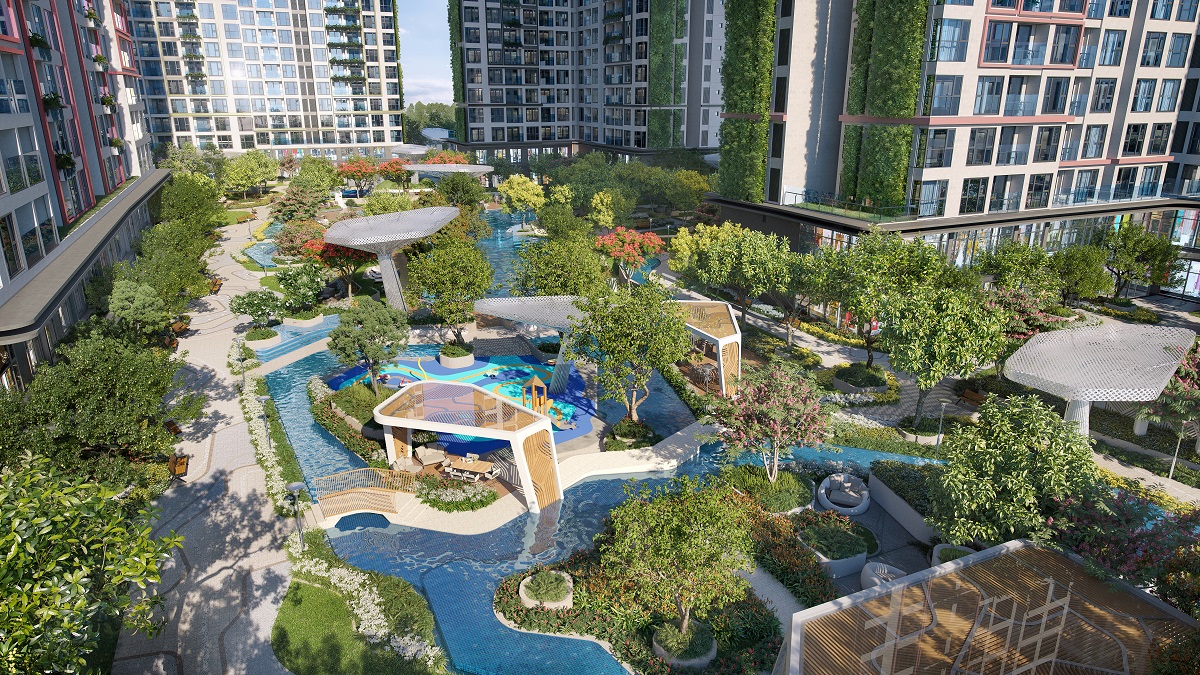 Không gian nội khu xanh mát tại LUMIÈRE Boulevard (thuộc Đại đô thị Vinhomes Grand Park)